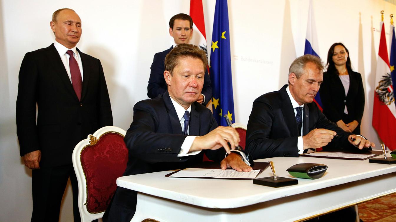 Vertragsunterzeichnung OMV und Gazprom mit Sebastian Kurz, Wladimir Putin, Alexey Miller und Rainer Seele