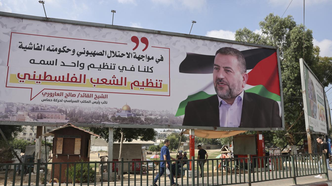 Saleh al-Aruri, die Nummer zwei der Hamas, auf einem Plakat im Gazastreifen