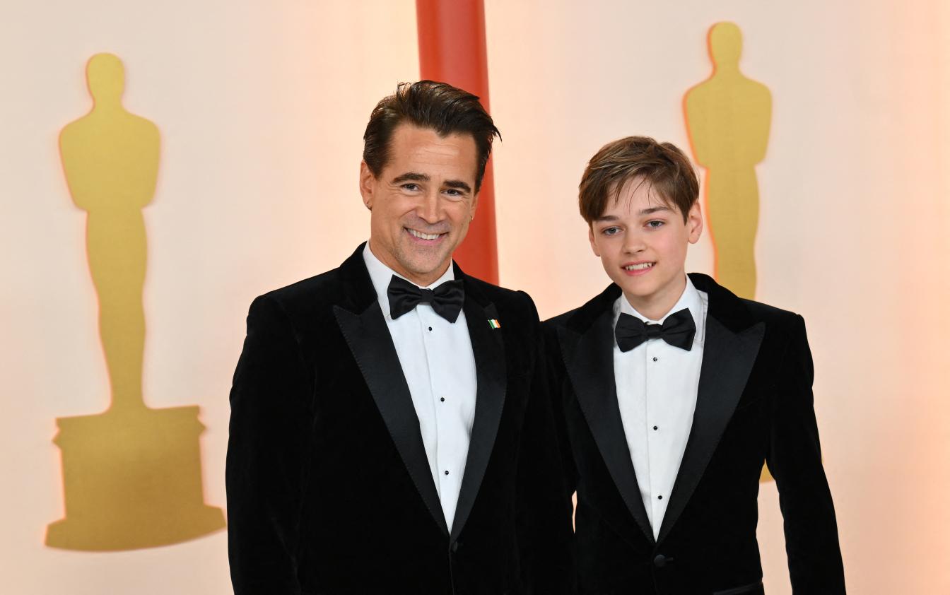 Irish actor Colin Farrell and his son Henry Tadeusz Farrell attend the 95th Annual Academy Awards at the Dolby Theatre in Hollywood