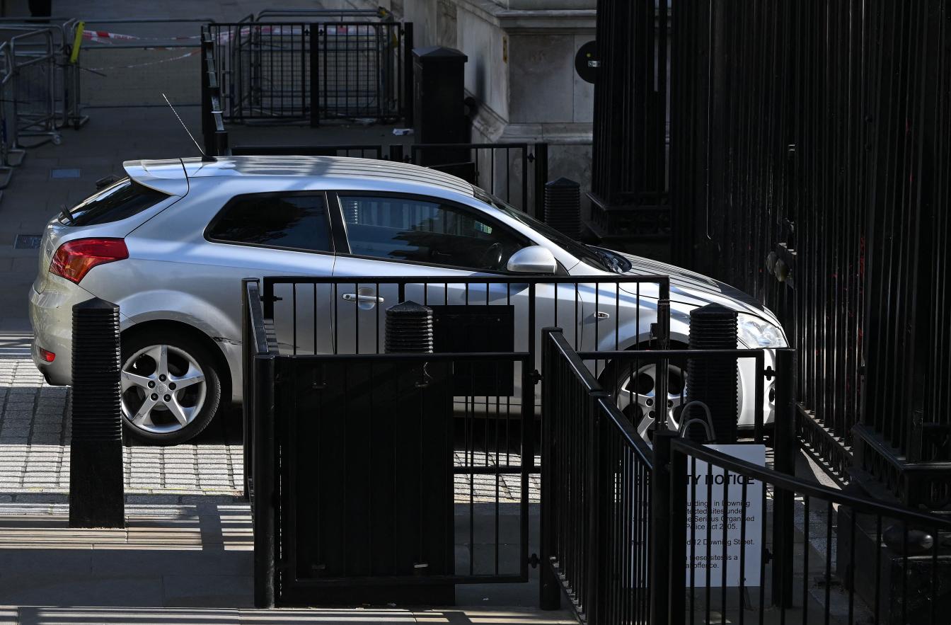 A car that was driven into the gates of 10 Downing Street