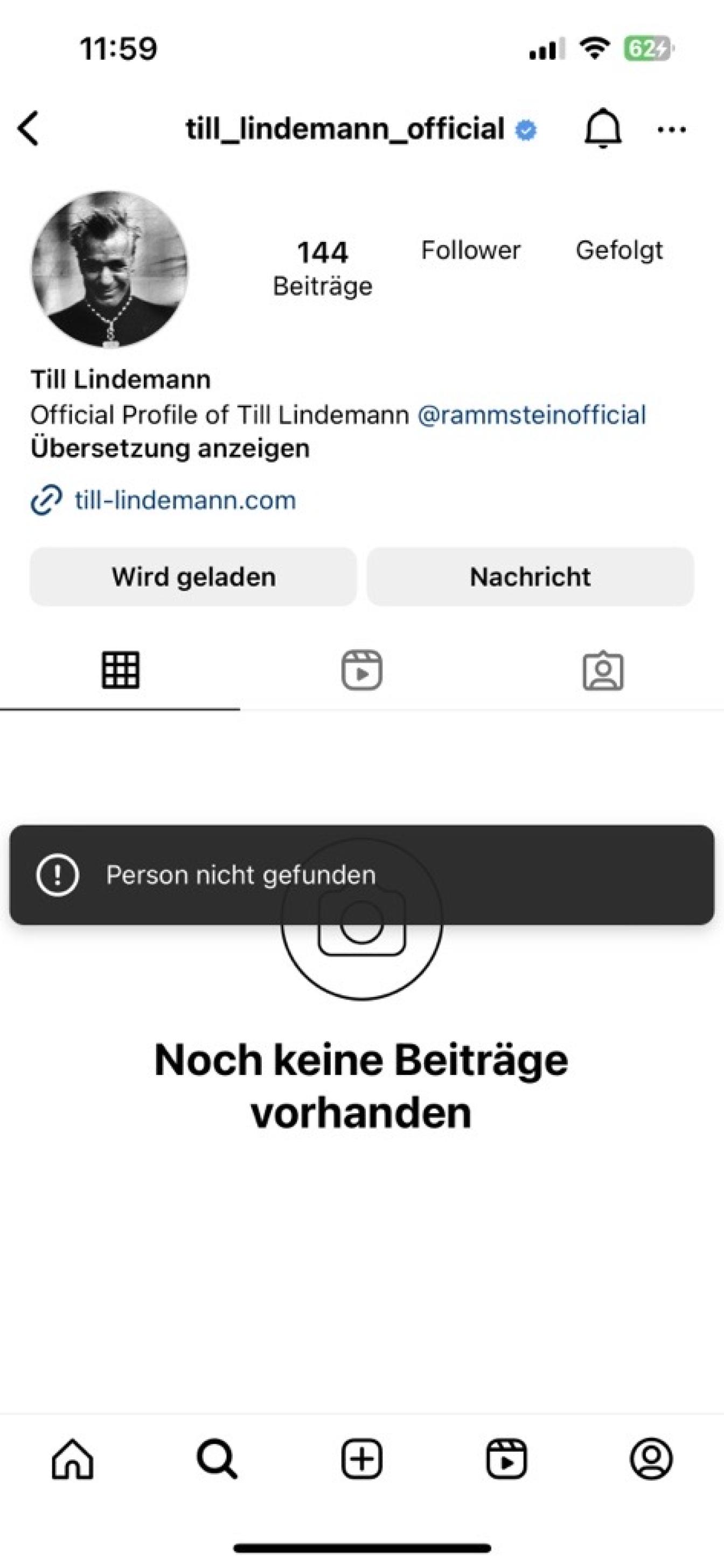 Instagram-Profil vom Till Lindemann