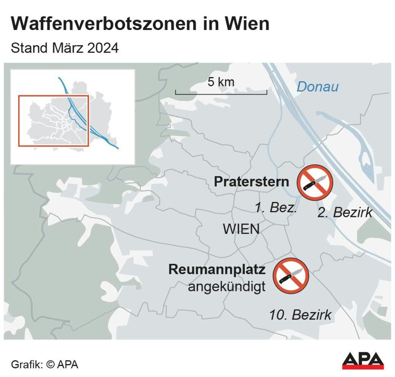 Landkarte: Waffenverbotszonen in Wien