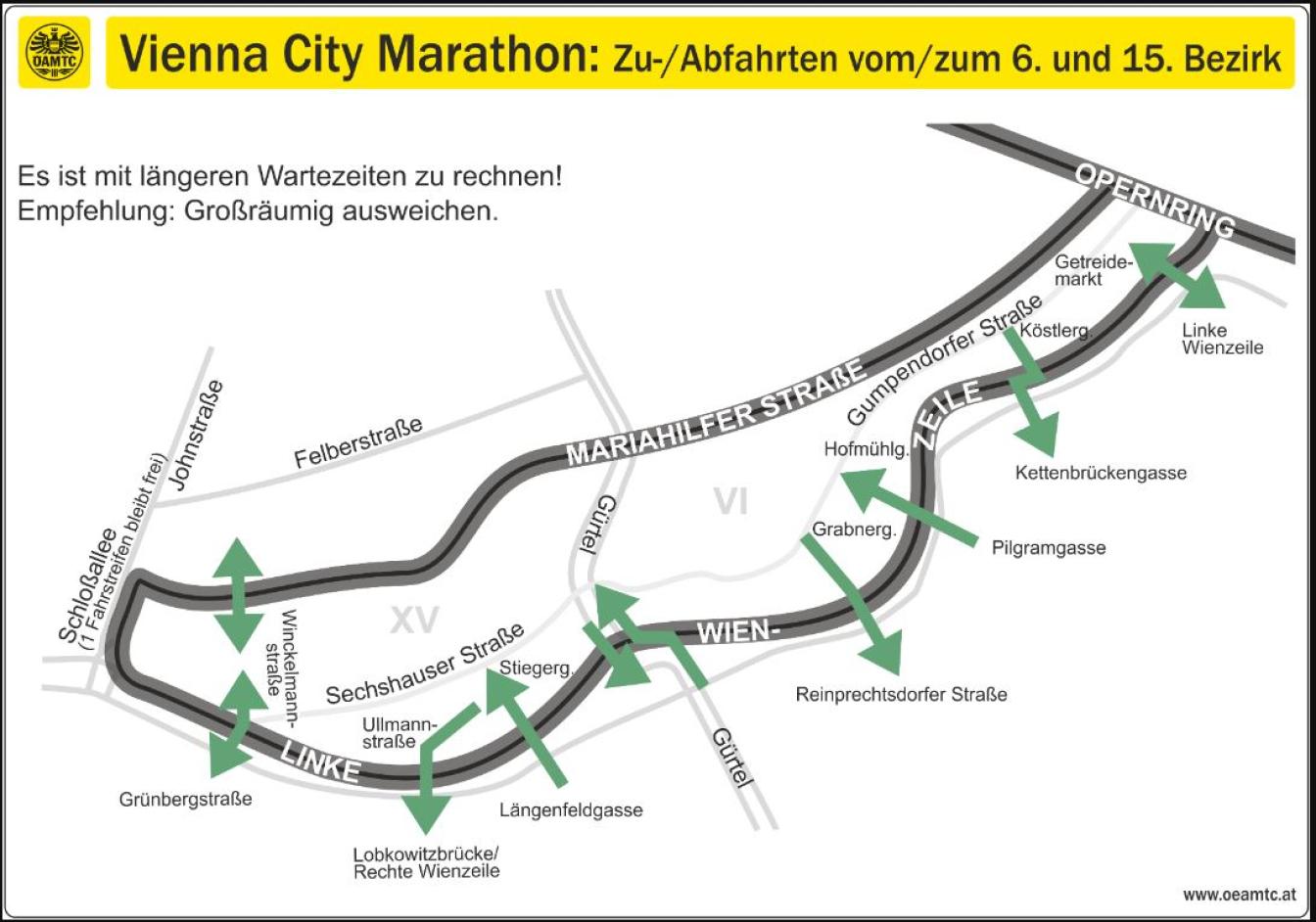 Vienna City Marathon 2024: Zu- und Abfahrten, 6. und 15. Bezirk